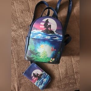 Disney Loungefly Little Mermaid Mini Backpack and Wallet
